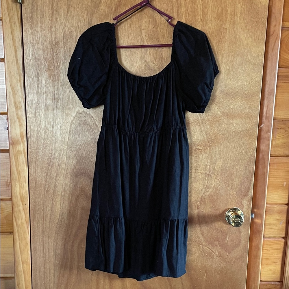 Black Puff Sleeve Mini Dress